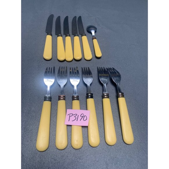 Vintage Gibson Yellow Handle Silverware Set 12-Piece Stainless Steel Flatware - Picture 15 of 15
